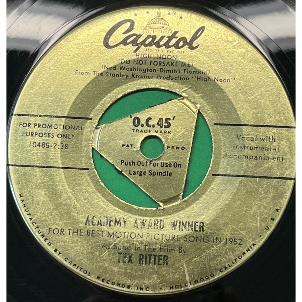 Tex Ritter High Noon 45 Country Academy Award Winner One Sided Promo Capitol 195